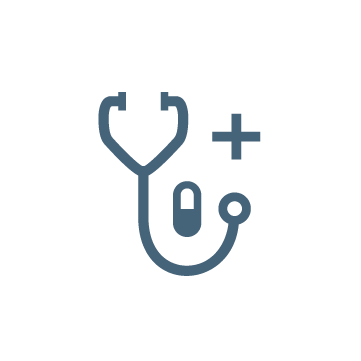 Icon symbolizing medical pursuits, with stethoscope and pill