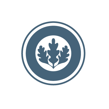 Stylized icon of the logo for LEED Certification, depicted as three leaves within two circles