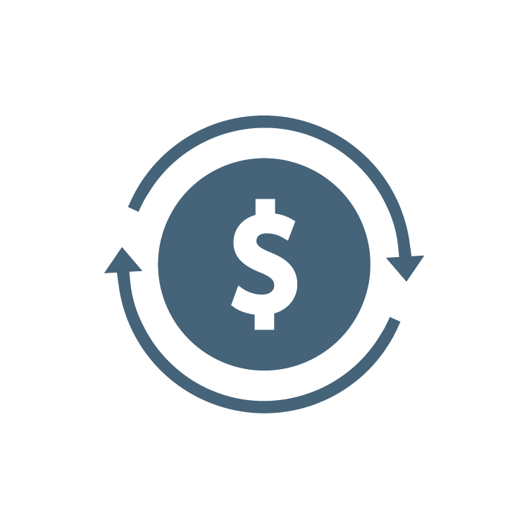 A circle with a dollar sign in the middle, surrounded by two curved arrows